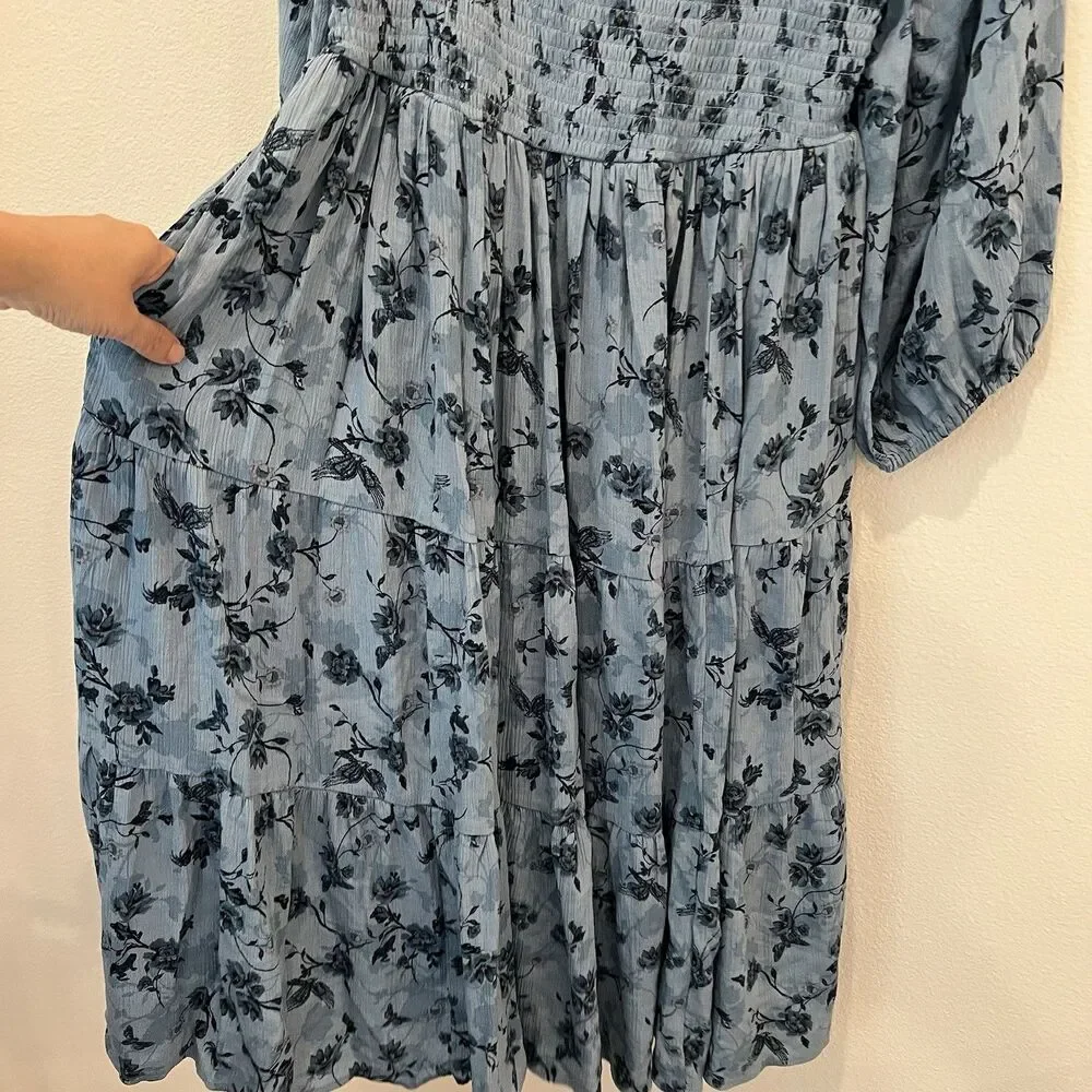 Torrid Women’s Skater Blue Floral Midi Dress Size 2 Lined Pockets Softgirl Fairy - Picture 5 of 10